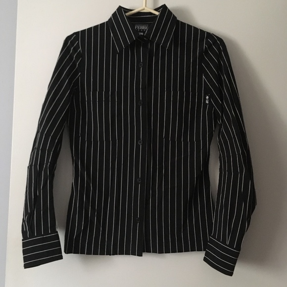 Vintage GIANFRANCO FERRE Black + White Pinstripe Stretch Shirt S - Picture 1 of 4